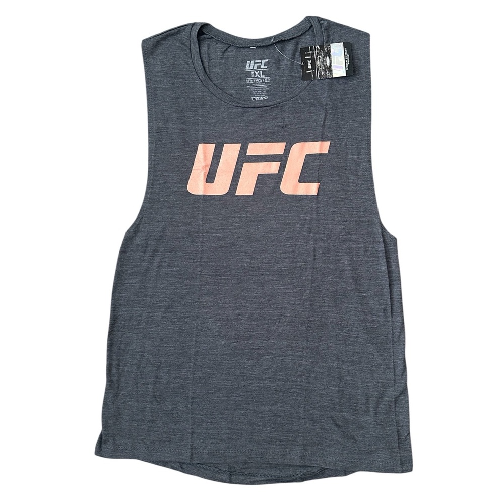 UFC Women’s Tank Top Gray Charcoal Heather Coral Pink Logo Size XL NWT $25 MSRP